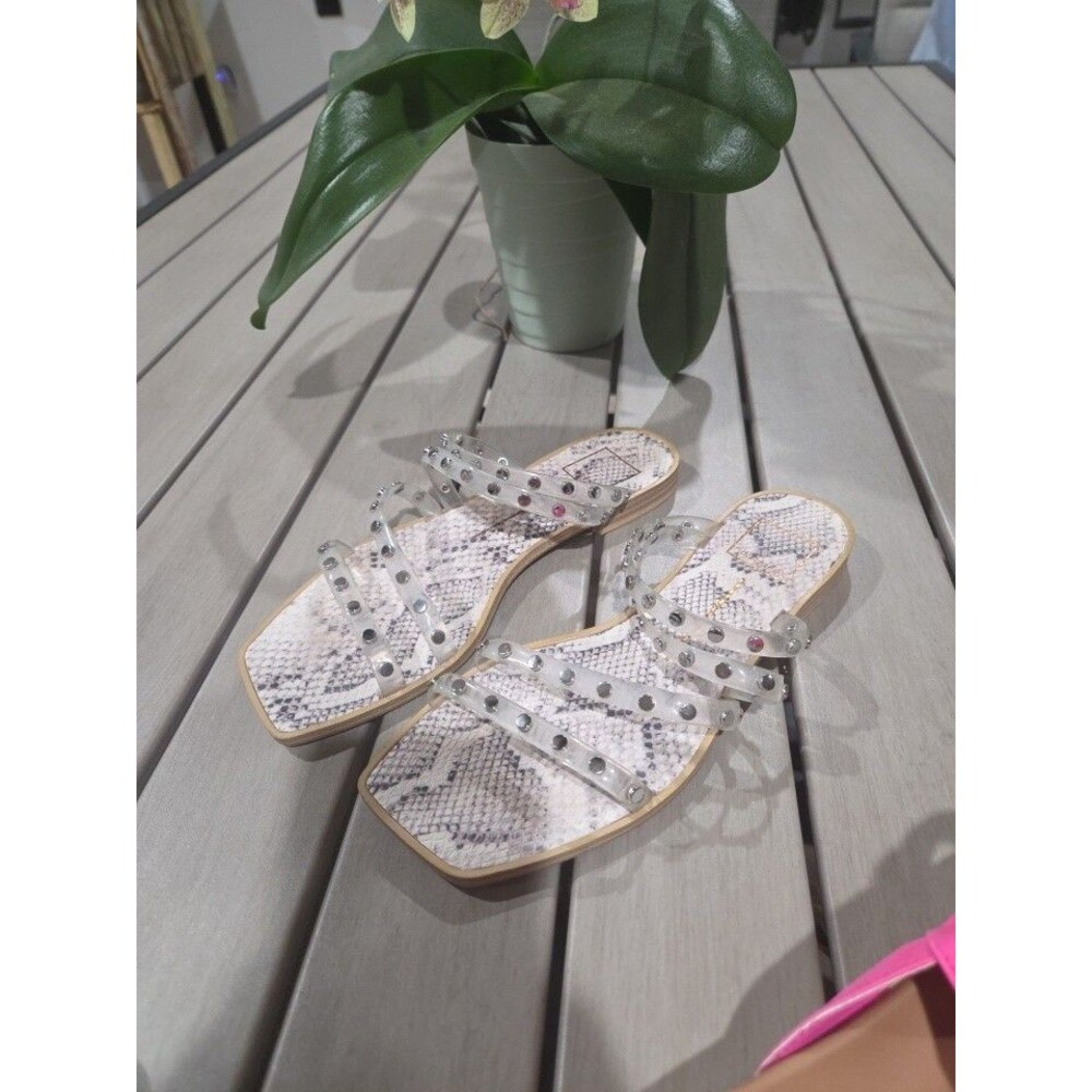 Dolce Vita Womens Slides Sandals Snake Print Studded Clear Straps Square Toe SB6